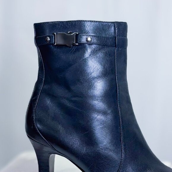 Wicked Style Bandolino Black Long Square Toe Boots Heeled Buckle Accent Shoe - Picture 3 of 12